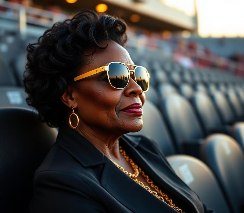 Elegant woman watching a game from the stadium seats